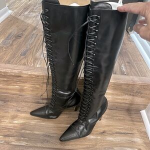 Manolo Blahnik Lace Up Leather Boots